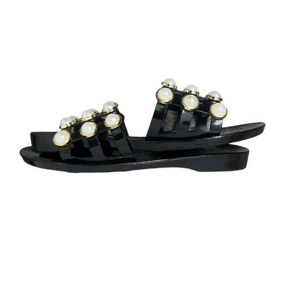Steve Madden Black Jelly Slide Sandals With Pearl Accents - Size 41 - Picture 9 of 13